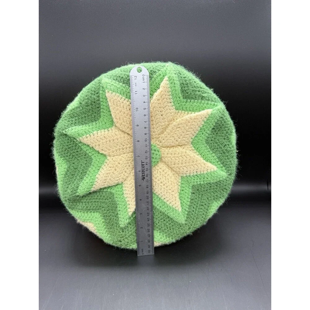Vintage Crocheted grandmacore round Throw Pillow Star Pattern
